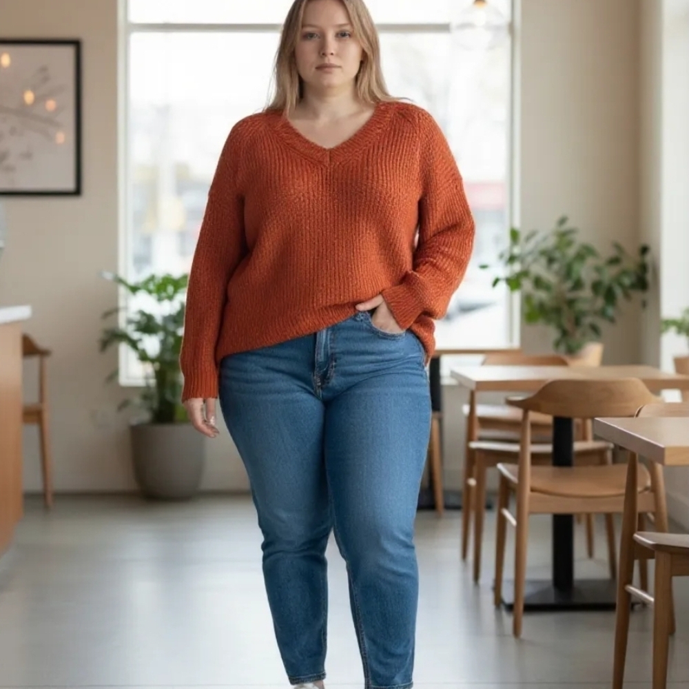 V-Neck Rust Sweater - Picture 2 of 6